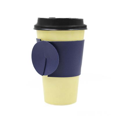 China Durable Portable PU Leather Gift Warm Disposable Mug Cover Reusable Real Leather Coffee Cup Sleeve Holder for sale