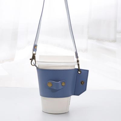 China Sustainable Reusable Printing Mug Cover Handle Holder Personalized Faux Leather Mug Insulator Sleeve for sale