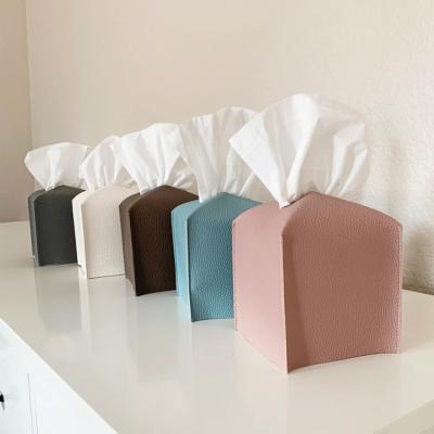 China Modern Home Decorative Waterproof Faux Tissue Cover Storage Square PU Leather Tissue Box Holder for sale