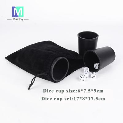 China KTV.Bar.Family Entertainment Yahtzee Velvet Bag Dice Cup Set Faux Leather Cylindrical Dice Cup Launch Sets for sale