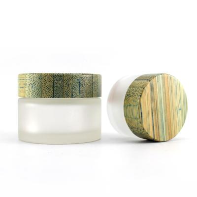 China 20g 30g 50g 100g Cosmetic Organic Cosmetic Balm Face Cream Packaging Frosted Glass Bamboo Wooden Cream Jar for sale