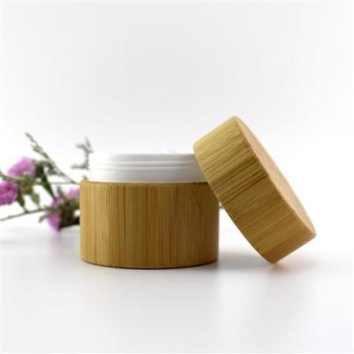 China Personal Care Bamboo Full Cover Cream Plastic Jar With Wooden Lid for sale