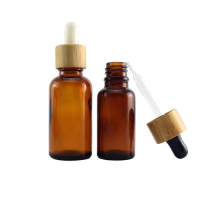 China Cosmetic Bamboo Amber Lid 30ml Dropper Essential Oil Bottle for sale