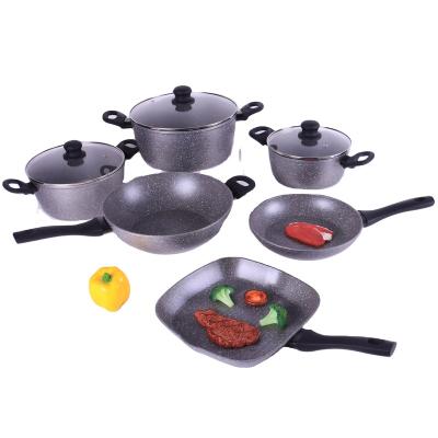 China Customized 2022 New Design Sustainable Fashion Size 4(7) Pcs Ceramic Aluminum Nonstick Cookware Set Pot With Bakelite Handle Frying Pan for sale