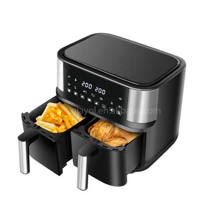 China 2022 Amazon Newest Best Selling 2400W 8L 9L Stainless Steel Two Zone Basket Double Door Non-Stick Pot Air Fryer No Oil Free for sale