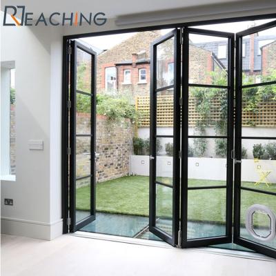 China AS2047 Narrow Folding Screen Frame Updraft Snap Outdoor Aluminum Double Glazed Bi 3 4 Folding Sliding Glass Accordion Door Bifold Te koop