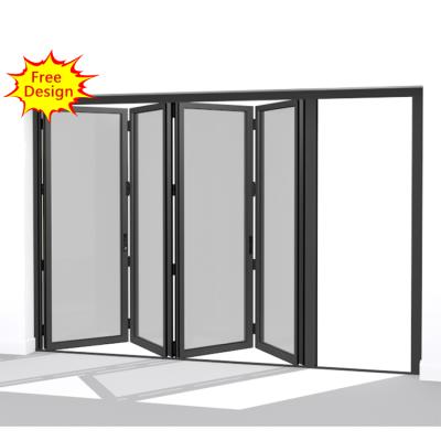 China Modern Thick Glass Sound Insulation Double Profile Aluminum Bedroom Door Bi-Folding Sliding Design for sale