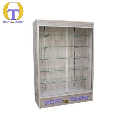 China Smoke Shop/Retail Shop Fashionable Wall Display Cases Adjustable Tempered Glass Wooden Display Showcase for sale