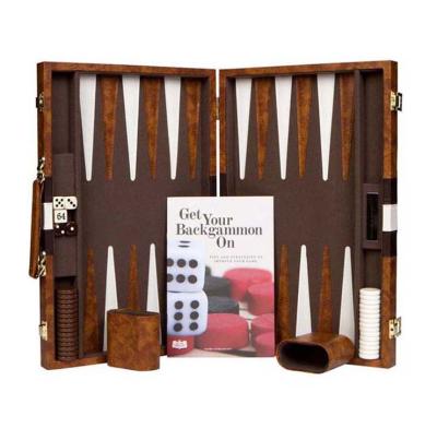 China Chess Competition or Puzzle Game Mini Leather Backgammon Board Games Handmade Made to Order Chips Dices Cups Box Set with Low Prices for sale