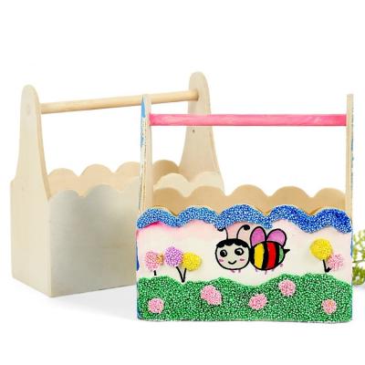 China Europe products made in china children's basket pen holder DIY handmade creative small wooden storage for sale