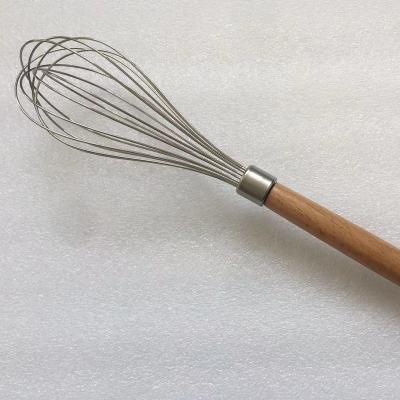 China Manual Stainless Steel Wire Viable Egg Frother Beating Beater With Wooden Handle For Egg Beater for sale