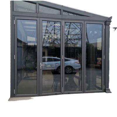 China Outdoor Exterior Patio Bifold Door Bi Folding Tempered Glass Aluminum Alloy Doors Modern Sound Insulation Double Doors Designs for sale