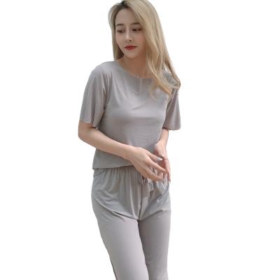 China QUICK DRY Short Sleeve Pajamas Spring Ice Silk Pants Customize Printing Fashion Set Pijamas Loungewear Woman Set for sale