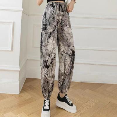 China Export Quality QUICK DRY Tie Dye Print Chiffon Slim Bloomers Women Summer Ice Silk Pants for sale