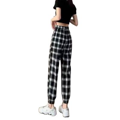 China 2022 New Arrival Anti-wrinkle Women's Pants High Waist Plaid Print Fashion Loose Straight Pants for sale