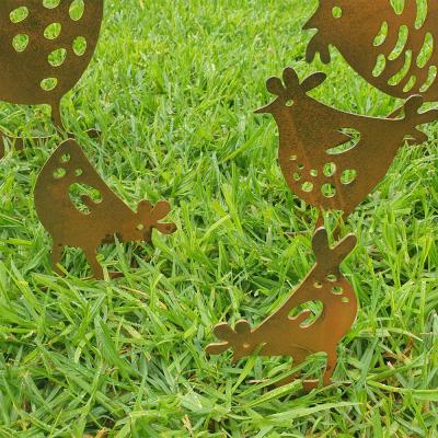 China Metal Border Hen Insert Card Art Decoration Iron Family Garden Lawn Chicken Yard Europe Easter Decoration New Product for sale