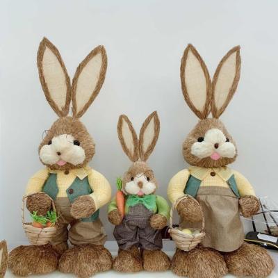 China Straw Border Pastoral Rabbit Handmade Straw Easter Accessories Cute Home Ornaments Shop Ornaments for sale