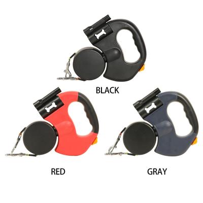 China Custom Automatic Retractable Pull Rope With LED Flashlight One Tow Two Double Headed Dog Leash Pet Supplies for sale