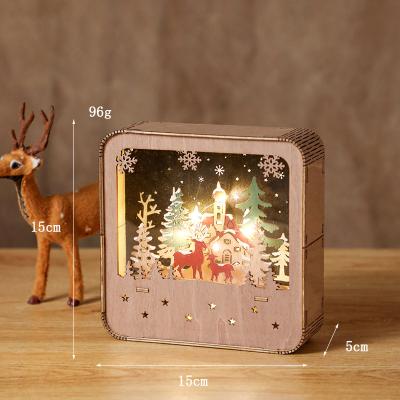 China Santa Claus Luminous Wooden House Desktop Wooden Decoration Painted LED Night Light Decoration for sale