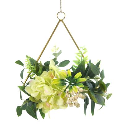 China Simulation Iron Hydrangea Iron Wreath Living Room TV Background Wall Geometric Pendant for sale