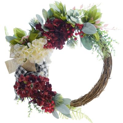 China New Hanging Hydrangea Arch Simulation Hydrangea Berry Wreath Christmas Wreath Door Knocker Wall Decoration for sale