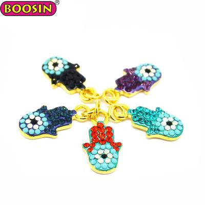 China ALLOY Religious Jewelry Making Gold Crystal Hamsa Hand Palm Charms for sale