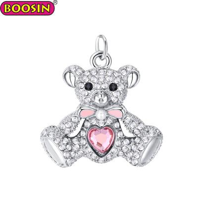 China Wholesale Cute Teddy Bear Pendant Crystal Animal ALLOY Rhinestone Charm For Necklace for sale