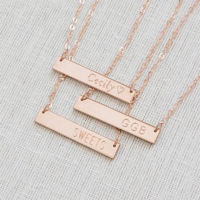 China Custom Name Bar Necklace Name Engraved Horizontal Bar Gold Bar Pendant Necklace Personalized Necklace Jewelry for sale