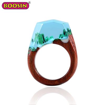 China Unique Unique Products Fashion Jewelry Resin Handmade Wood Ring Rings Jewelry Women for sale