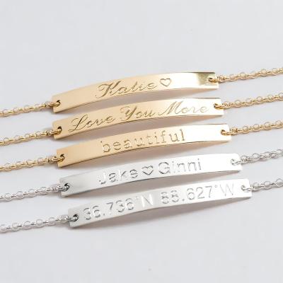 China TRENDY Personalized Name Plate Gold Bar Bracelet Stainless Steel Jewelry For Best Friends for sale