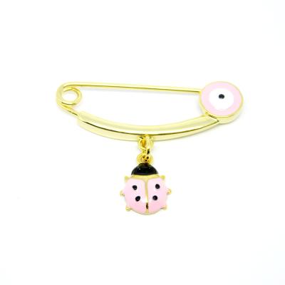 China Custom Stroller Safety Pin Custom Design Evil Eye Stroller Baby Safety Pins Pins With Ladybug Charm for sale