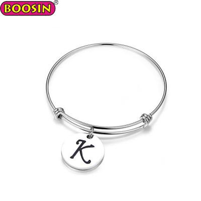 China Trendy initial letter bracelet, expandable wire bangle bracelet with charm for sale