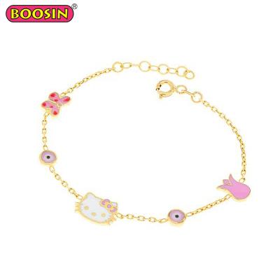 China Trendy Gold Plated Turkish Cat Evil Eye Charm Bracelet Kids Children Jewelry #D126 for sale