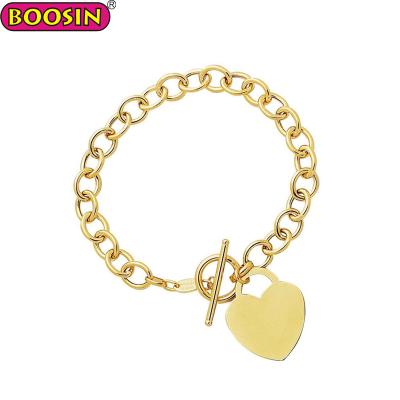 China Fashion Trendy Hot 18K Gold Plated Link Chain Bracelet, Heart Charm Bracelet Jewelry for sale