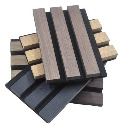 China Wood Veneer Finish Sound Insulation Interior New Design Board Slats Wall Panelling Acoustic Panels for sale