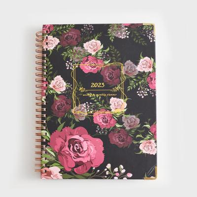 China Spiral Custom Logo 2023 A5 A6 Hardcover Notebook Spiral Weekly Monthly Goal Daily Diary Journal Planner Agenda Notebooks for sale