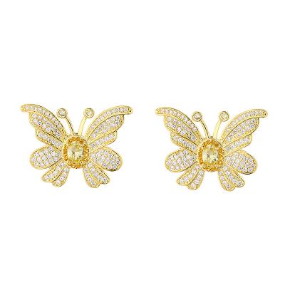 China TRENDY Luxury Earrings Cubic Zirconia Shining Real Gold Plated Vintage Designer Butterfly Earrings For Women for sale