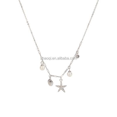 China Cute Fashion boutique jewelry shell starfish pendant 925 sterling silver necklace for women and girls for sale