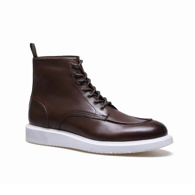 China Brown Fashion Breathable Casual Ankle High Platform Leather Boots For Men for sale