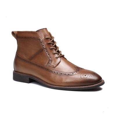 China Breathable Custom Brown Ankle Boots Winter High Top Leather Flat Shoes For Men for sale