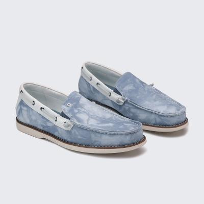 China CUSHIONING Custom Fashion Print Slip On Blue Leather Boat Shoes Loafers For Men for sale