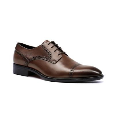 China Deodorization Branded Brown Formal Derby Shoes For Office Men Genuine Leather Dress for sale