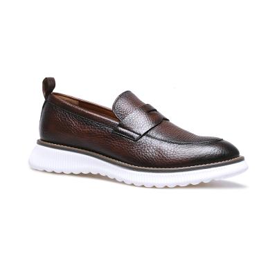 China New Style Fashion Business Men Brown Leather Sneaker Loafer Flat Shoes for sale