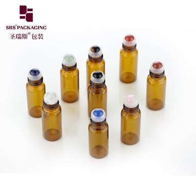 China BLP-3ML 3ML Perfume Amber Glass Roll On Bottle With Gemstone Ball for sale