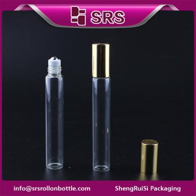 China SRS clear glass material glass roller essential bottle with steel ball for sale