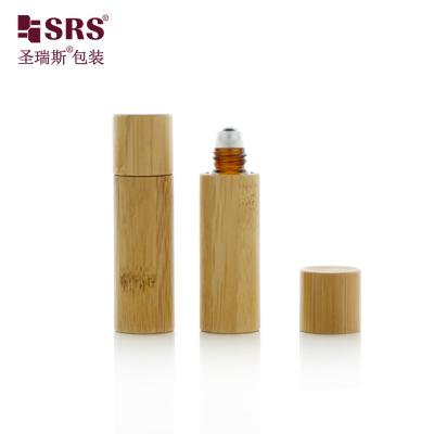 China BG-5ML Manufacture Empty Amber Glass Inner Roller Ball Bottle With Bamboo Outer For Perfume Oil Cuticle Oil Packaging for sale