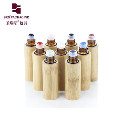 China BG-5ML Massage Bamboo Glass Gemstone Roller Bottle For Aromatheropy Oil for sale