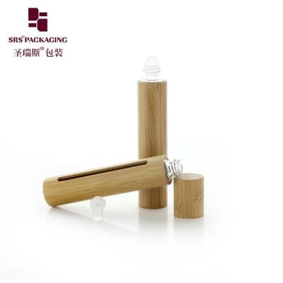 China BG(G)-10ML Empty Bamboo Roller Bottle Real Wood Bamboo Material For Essential Oil With Window Glass Applicator Ball for sale