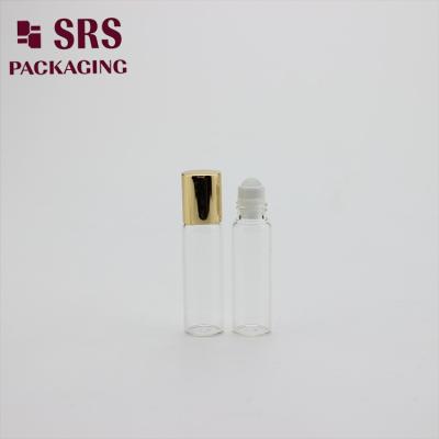 China SRS 5ml clear color glass roller ball bottle with gold aluminum cap for sale