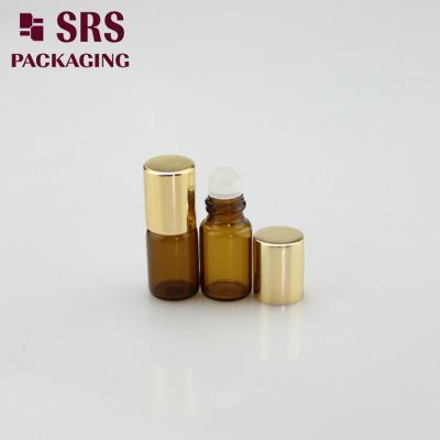 China SRS empty 2ml amber mini glass perfume roll on bottle with aluminum cap for sale